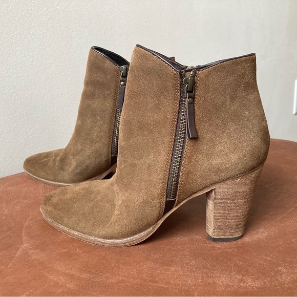 Cole Haan | Hayes Suede Zip Up Leather Heeled Ankle Booties - Picture 2 of 7